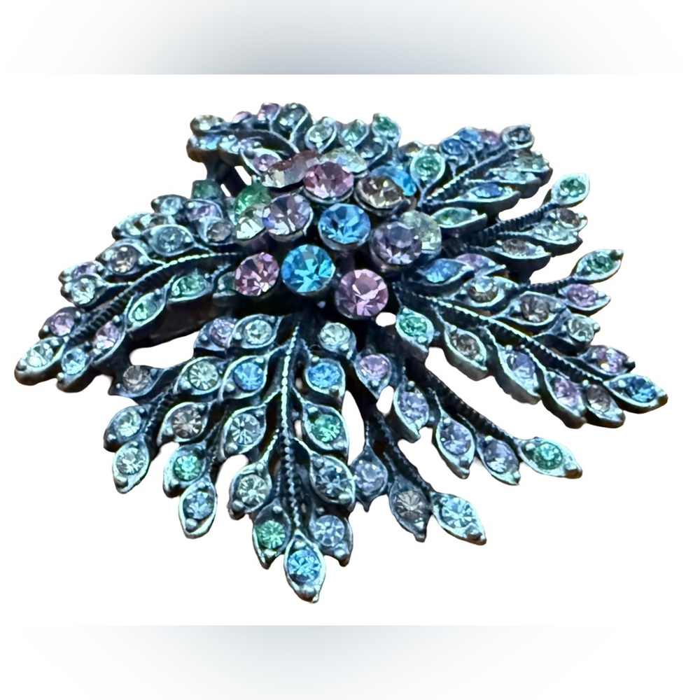 Multi-Color Iris Brooch Vintage Pin Blue Pink Green